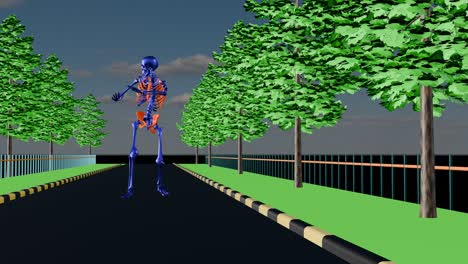 el esqueleto de la danza de la samba en la carretera