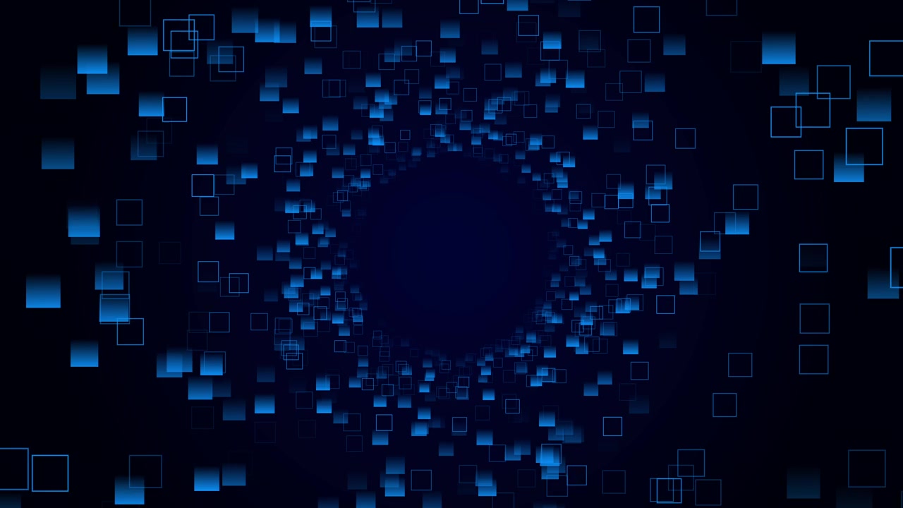 Abstract Digital Tunnel of Floating Blue Squares