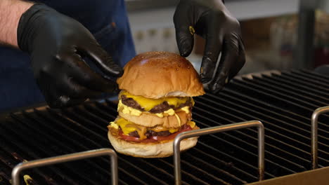 stacked to perfection: double cheeseburger with caramelized onions