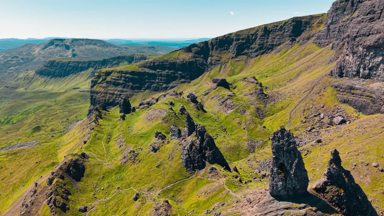 Scenic Mountain Landscape with Green Hills and Cliffs