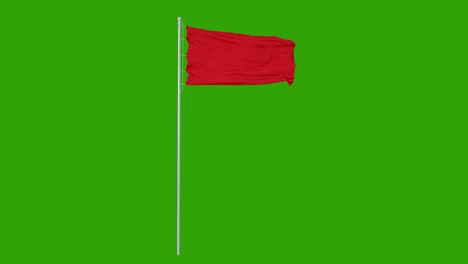 blank plain red flag with flagpole waving in the wind, 3d animation with green screen, 4k