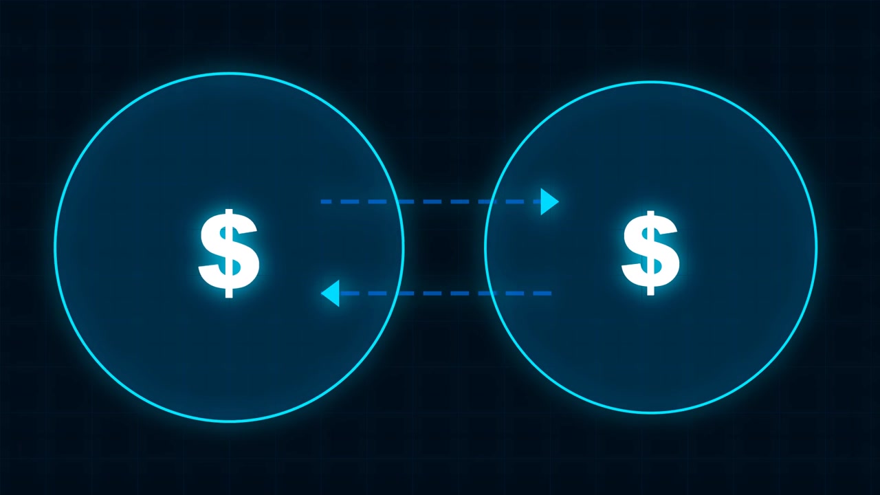 Concetto di trasferimento di denaro digitale con simboli del dollaro luminosi
