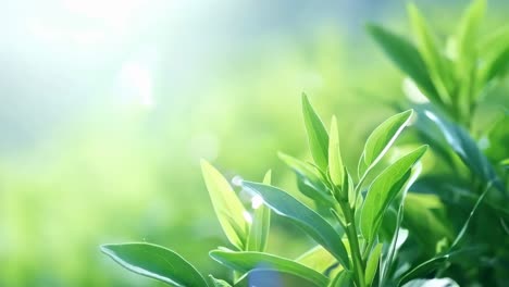 close-up video of vibrant green leaves with a soft focus background, captured from a low angle