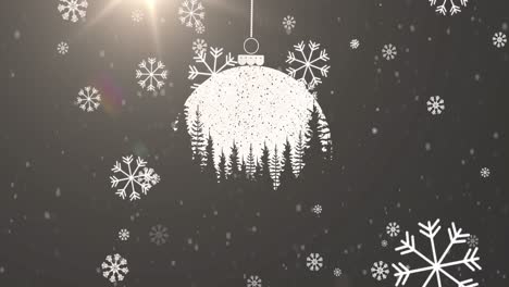 animation of dangling christmas bauble with snow falling