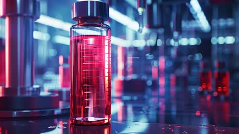 vial with red liquid in a scientific laboratory