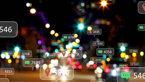 animation of social media icons and numbers over out of focus traffic lights