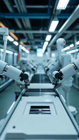 robotic arms on an automated manufacturing assembly line