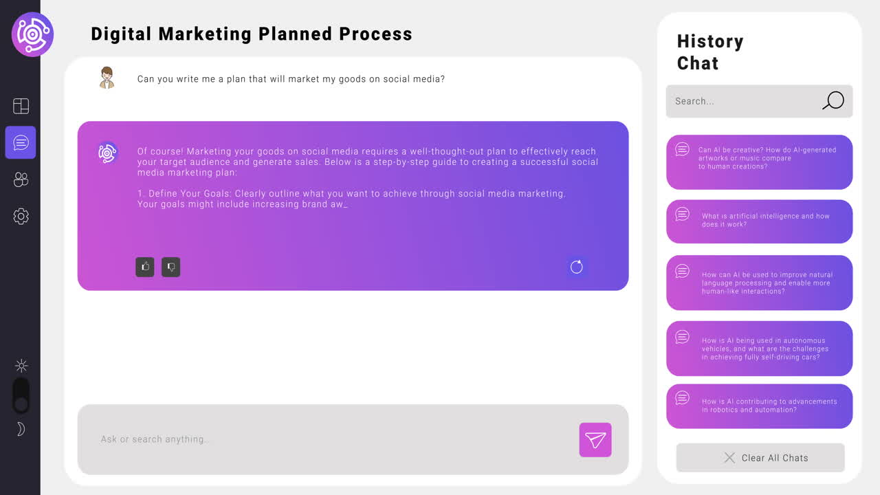 animación del procesamiento de datos de chat sobre la pantalla