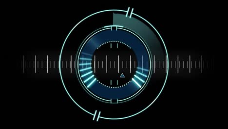 Animation-of-neon-round-scanner-over-measurement-scale-against-black-background