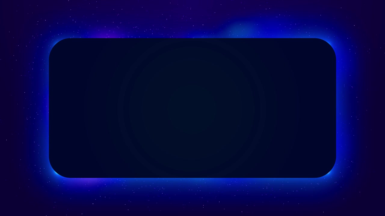 Dark futuristic rounded frame visual with blue neon glow soft purple star field and clean empty