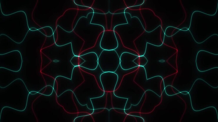 Caleidoscópio Abstrato Futurista de Linhas Neon Vermelhas e Ciano