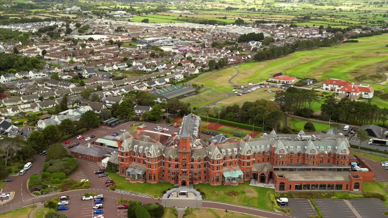 Aerial video reveal of Slieve Donard Hotel and Newcastle Beach in County Down, Northern Ireland. Filmed in 4K, 30FPS and with Rec709 color