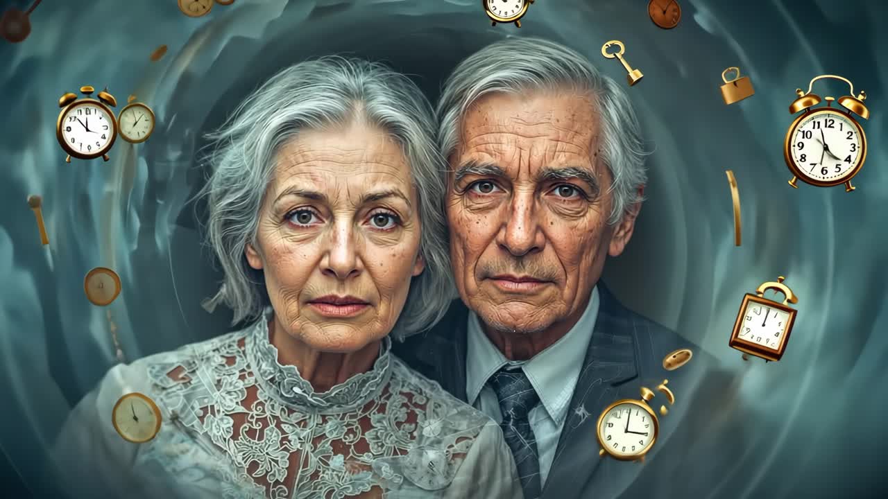 An Elderly Couple Surrounded by Symbols of Time