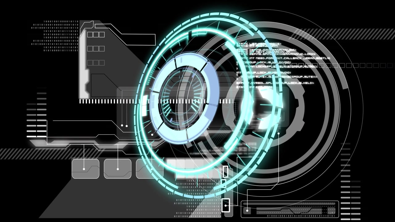Animation of scope scanning over data processing on black background