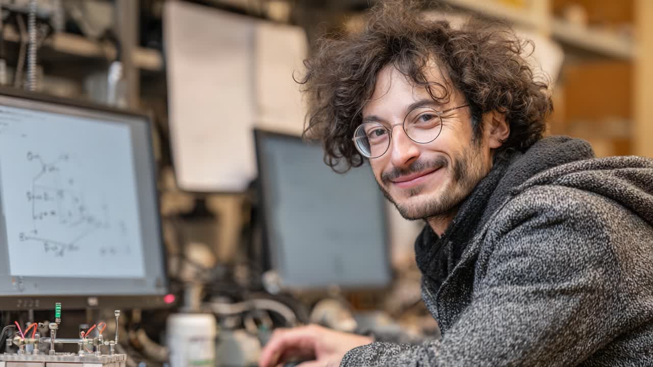 A Scientist Engaged in Research with a Focused Expression, Surrounded by Computer Screens and Complex Diagrams, Capturing the Essence of Innovation and Exploration in the Lab