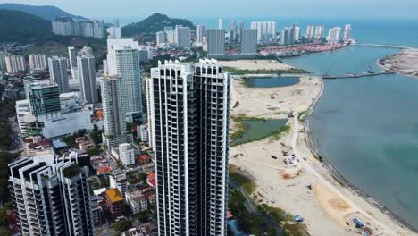 along the penang city coastline of splendid tall structures, aerial