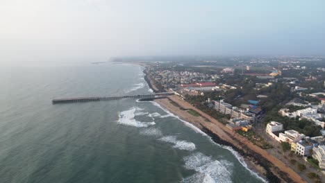 Drone-footage-approaching-the-city-from-the-sea