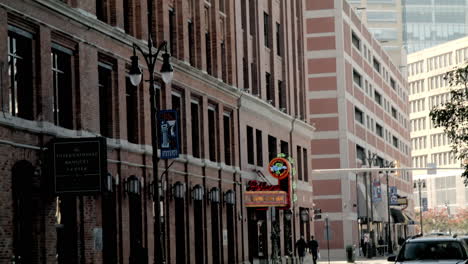 greektown historic district street banner in detroit, michigan with video tilting down to the street.