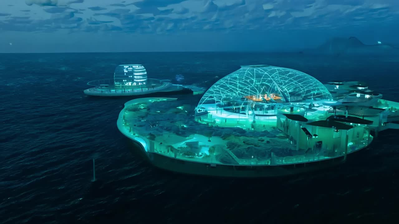 미래의 떠다니는 도시 개념