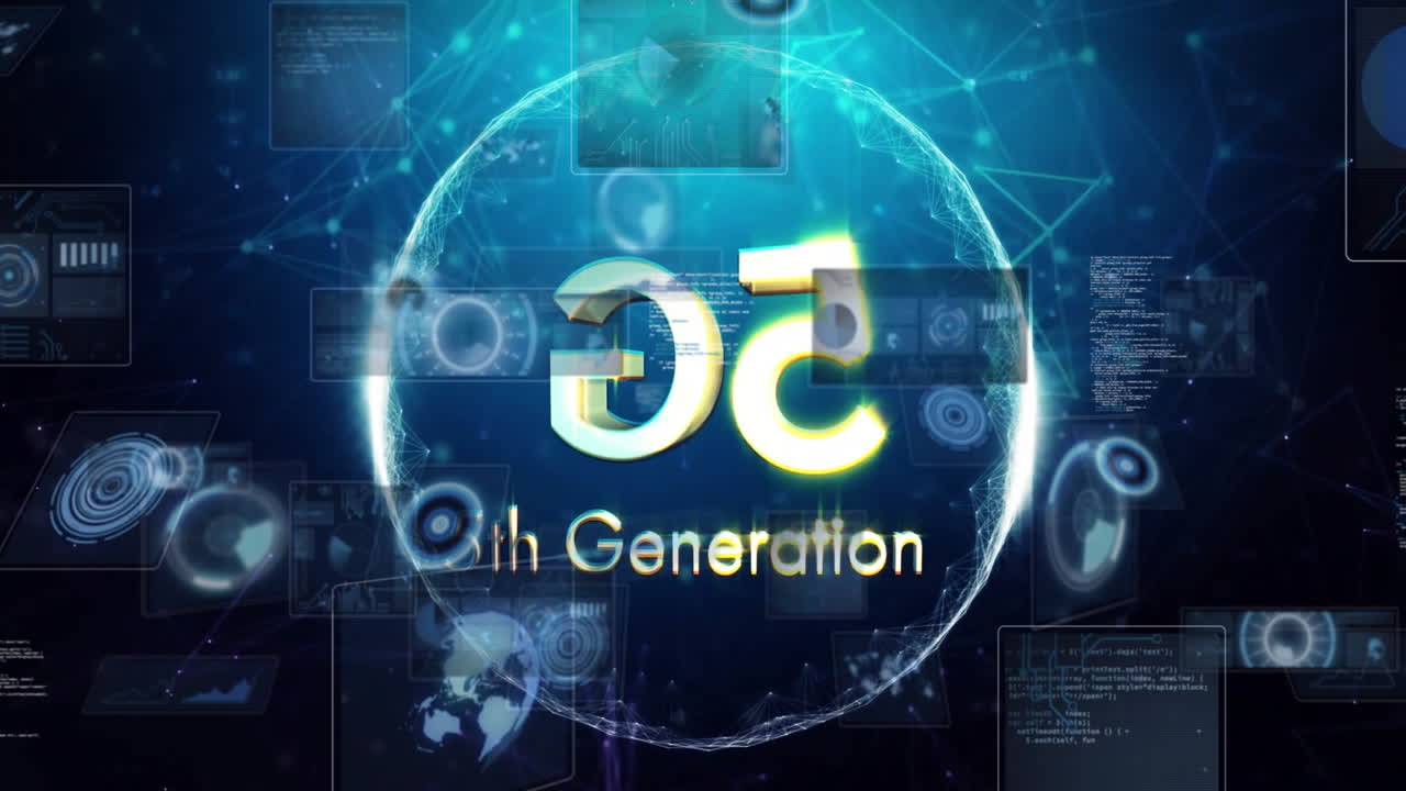 Animation of futuristic technology graphics with glowing sphere in digital generation
