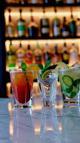 refreshing cocktails on a bar counter