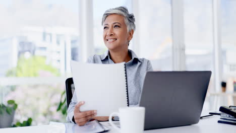 Documents,-thinking-and-black-woman-in-office