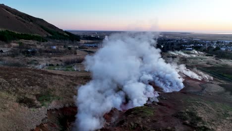 cloudy steams on thermal hot spring in reykjadalur near hveragerdi in south iceland