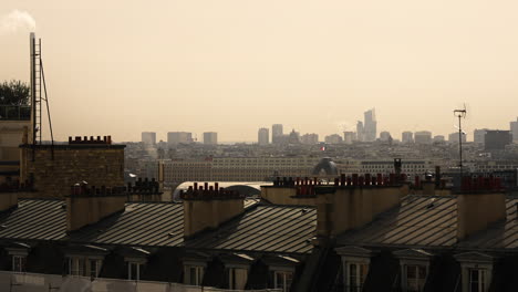 paris city skyline on a misty day in france