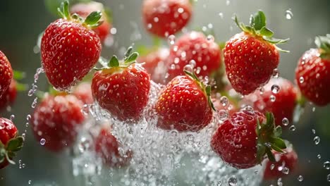 fresh strawberries with water splashes