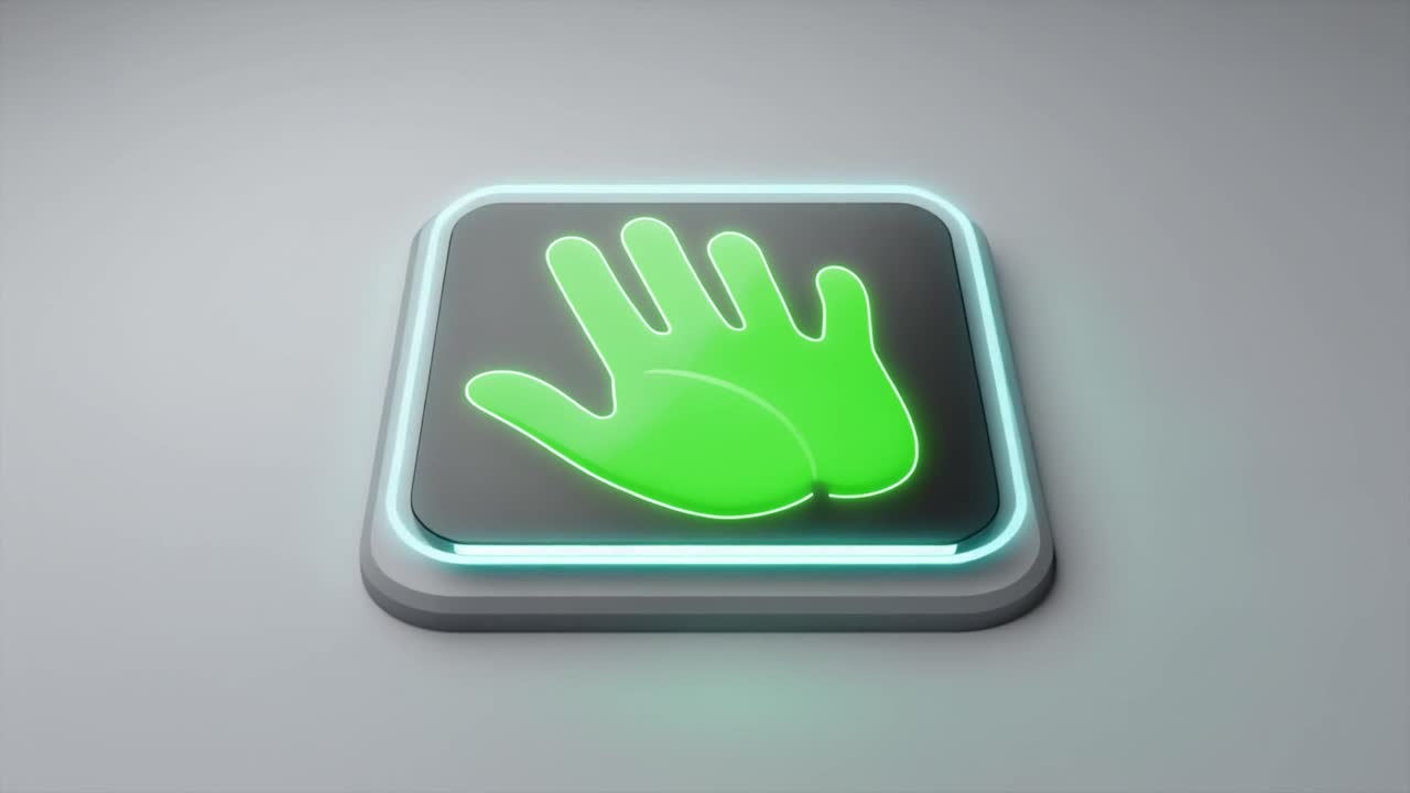 Pulsante con icona animata a forma di mano verde con bagliore blu.