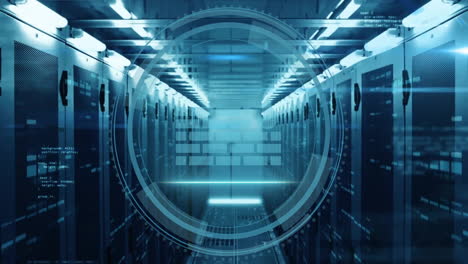 animación del icono del cortafuegos y procesamiento de datos digitales a través de servidores informáticos