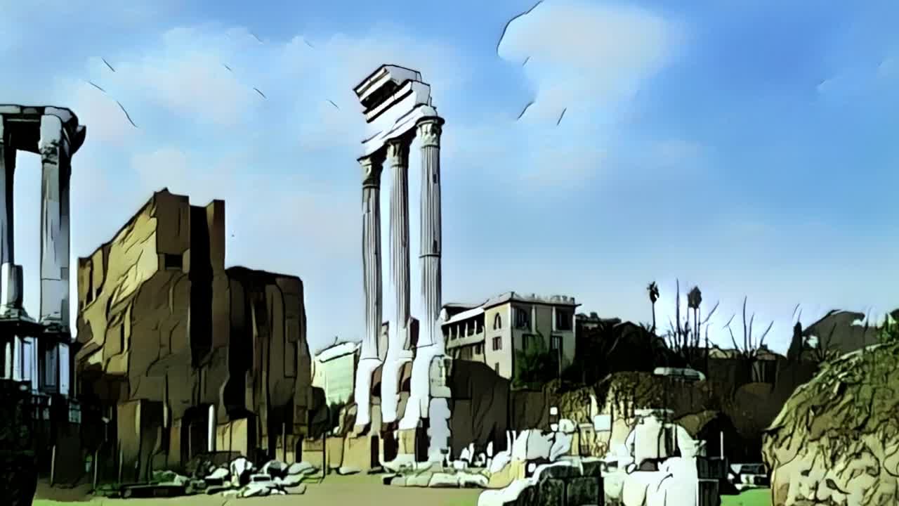 이탈리아 로마 에 있는 베스타 사원 과 아우구스투스 아치 의 현재 와 과거