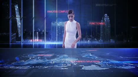 mujer de negocios usando una pantalla digital