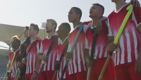 hockey players before a game on the field