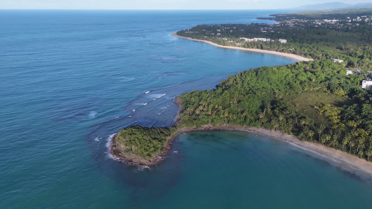 Aerial view of beautiful beach in Las Terrenas, Samana Peninsula, Dominican Republic