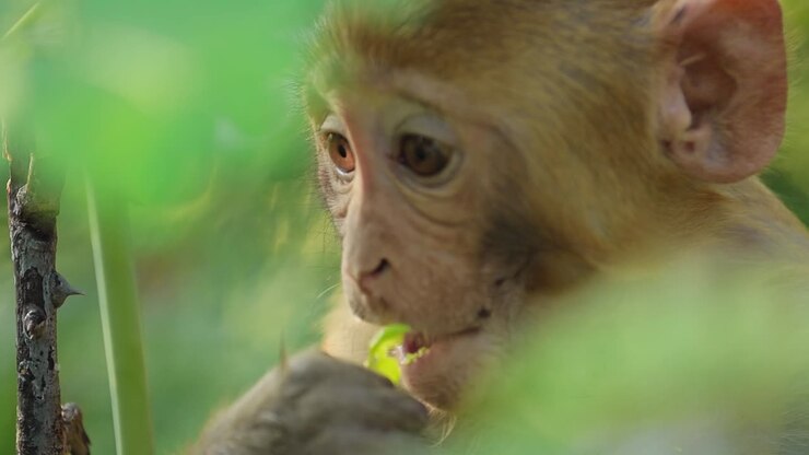 Rhesus macaque (Macaca mulatta) in slow motion is one of the best-known species of Old World monkeys. Ranthambore National Park Sawai Madhopur Rajasthan India