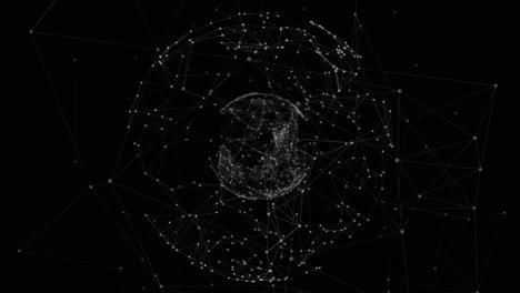 animación del globo con una red de conexiones con puntos brillantes sobre fondo negro