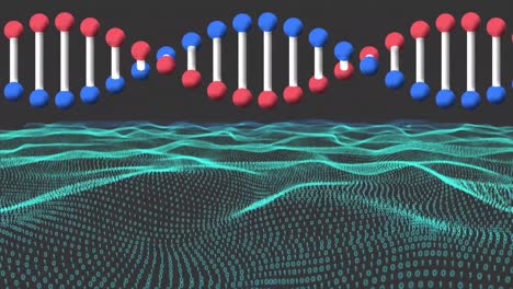 animation of dna strand and green binary coding data processing