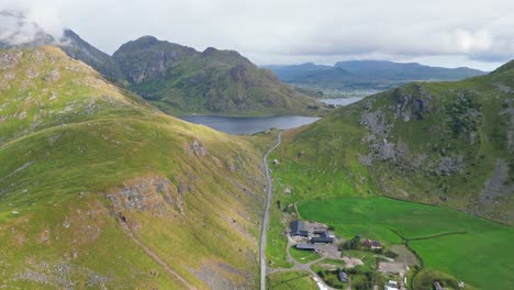 Lofoten-Islands-Mountain-Landscape-in-Norway---Aerial-4k