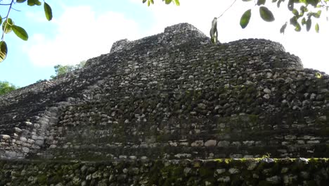 Pyramid-shape-of-Temple-24-at-Chacchoben,-Mayan-archaeological-site,-Quintana-Roo,-Mexico