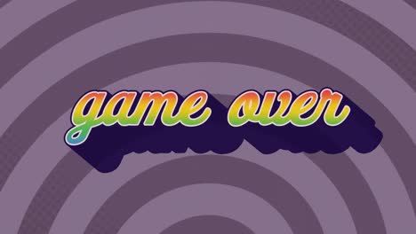 Digital-animation-of-rainbow-effect-over-game-over-text-against-purple-radial-background