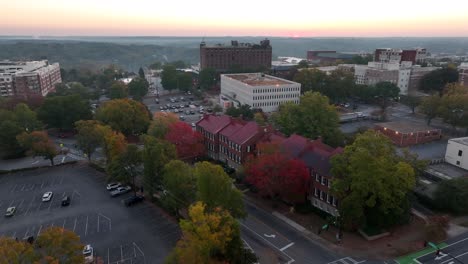 Red-brick-historic-homes-line-streets-in-Athens-Georgia-during-dawn-sunrise