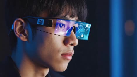 man wearing augmented reality smart glasses