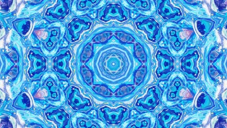 estilo 3d en bucle abstracto bg con estructura ondulada. patrón simétrico azul líquido como caleidoscopio con ondas de vidrio líquido brillante con hermosos colores de gradiente. 4k