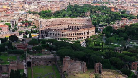 forward establishing shot above roman colosseum