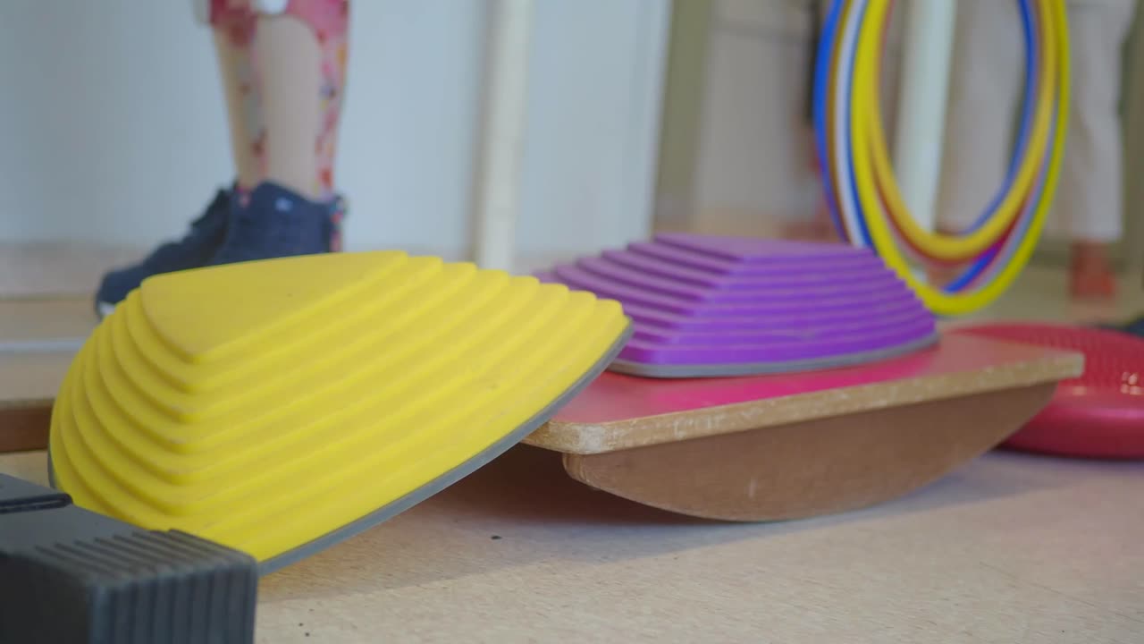 Indoor Obstacle Course with Balance Beam and Colorful Equipment