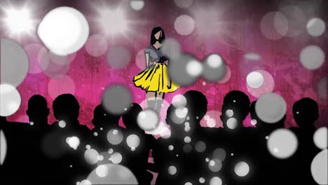 animation of fashion drawing of model on catwalk at fashion show on red background