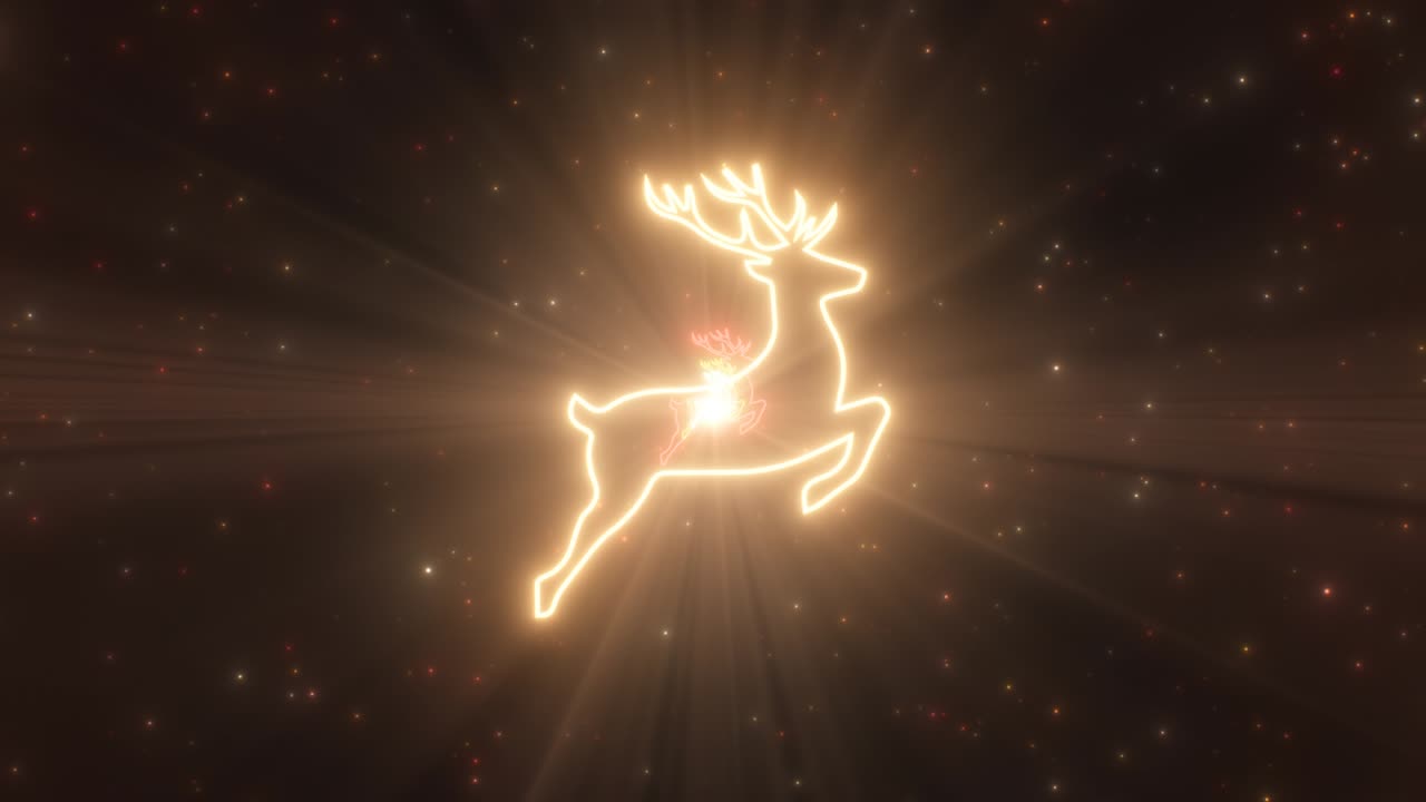navidad forma de reno volar en el cielo vacaciones de invierno luces de neón túnel - 4k sin costuras vj bucle de movimiento animación de fondo