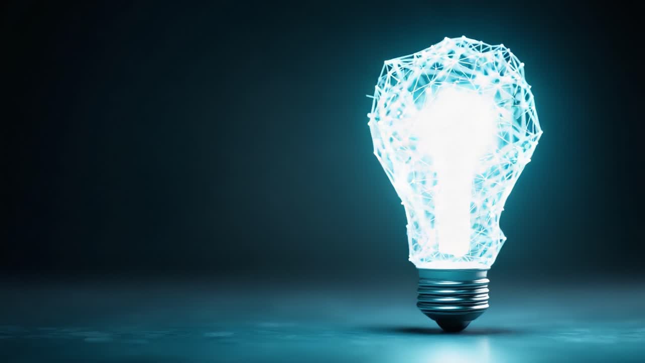 Captivating Visual Transition: A Transformation from a Wireframe Light Bulb to a Radiant Illuminated Design, Symbolizing Ideas and Innovation