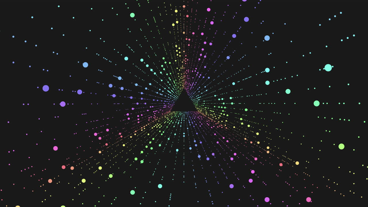 어두운 은하계에 선과 반짝이가 있는 현기증 무지개 미래 네온 삼각형